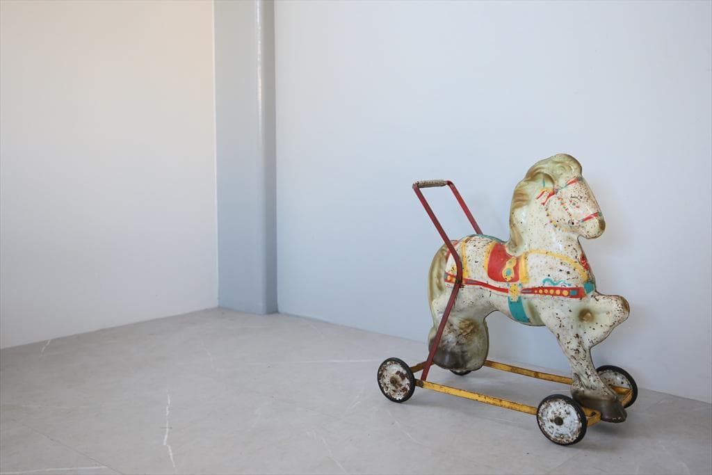 英国アンティークブリキ製ホース/鉄馬/木馬/子供用乗り物/オブジェ(92-68)