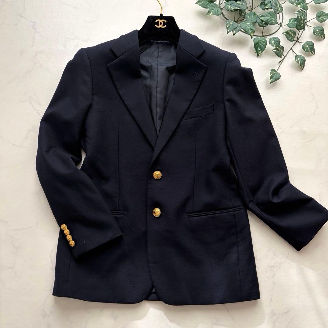 極美品✨90’s ポロラルフローレン 金ボタン 紺ブレ シングル ウール 160
