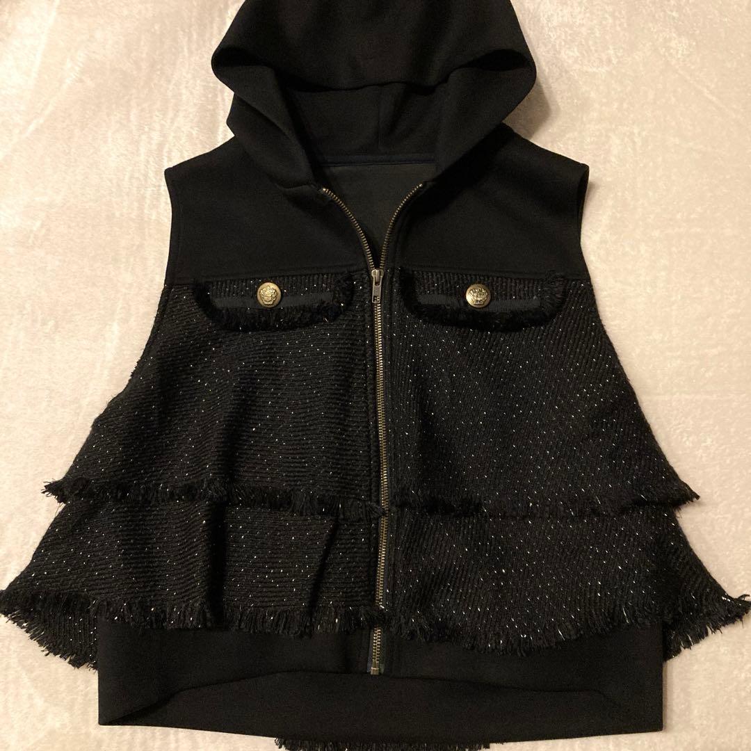 【現行品】美品 vin バックフリルツイードベスト ブラック YAMADAYA