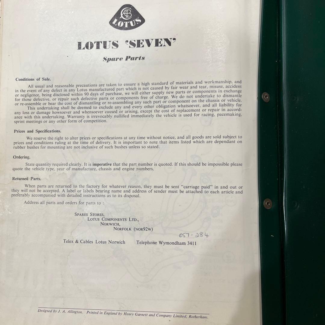 ロータスセブン オーナーズマニュアル（英語）　Lotus seven