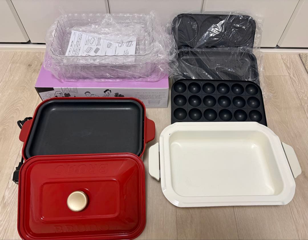 BRUNO ブルーノ コンパクトホットプレート BOE021 レッド 付属品沢山