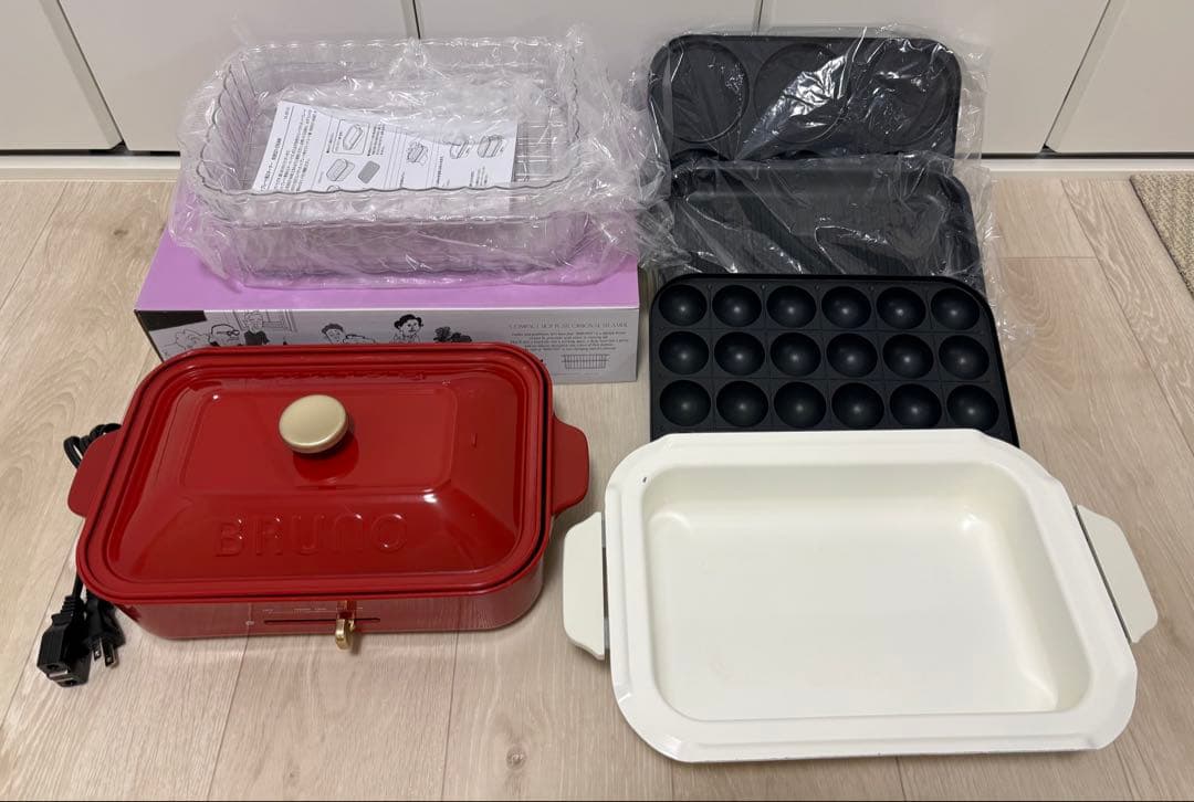 BRUNO ブルーノ コンパクトホットプレート BOE021 レッド 付属品沢山