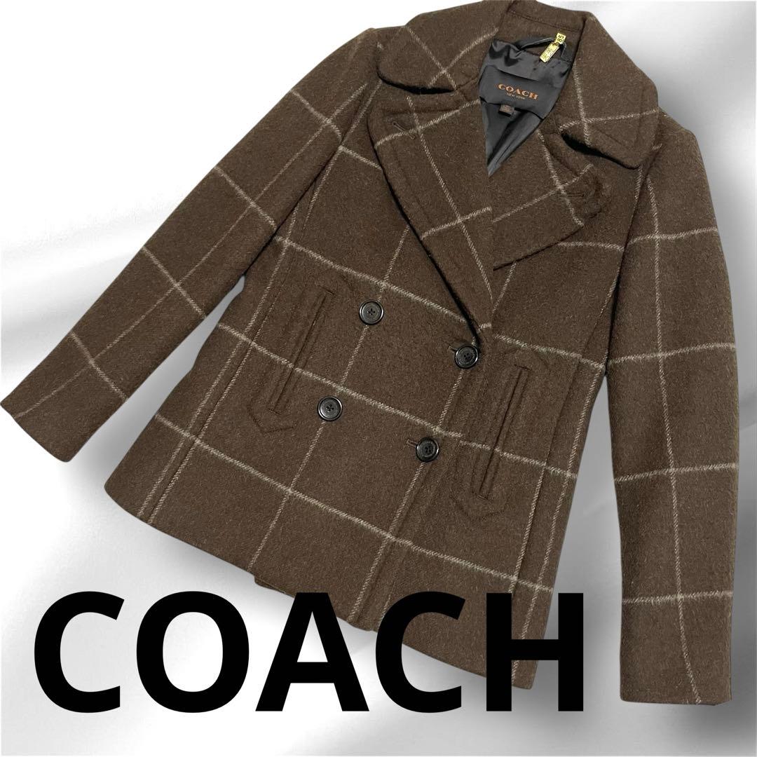 COACH コーチ ウール メルトン Pコート ダブル ウインドウペン　XS