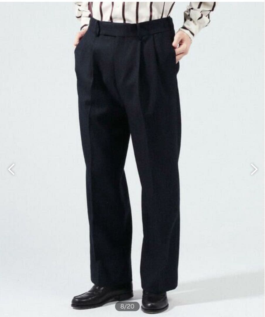 TOMORROWLANDネイビー 2プリーツサイドアジャスターパンツ