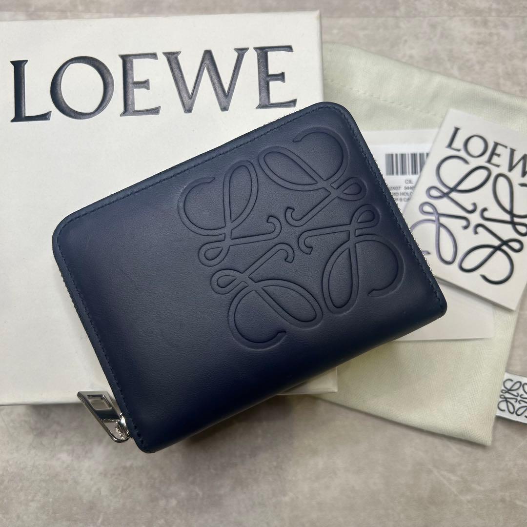 新品同様☆大人気 ロエベ アナグラム ネイビー レザー 財布 男女兼用