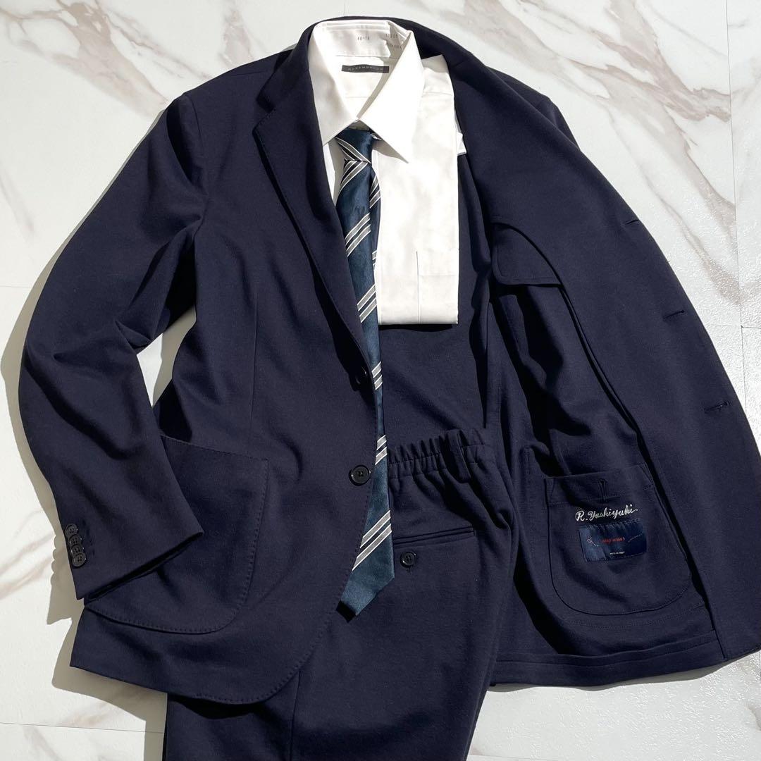 美品 LARDINI easy wear 新ロゴ スーツ ストレッチ ネイビー