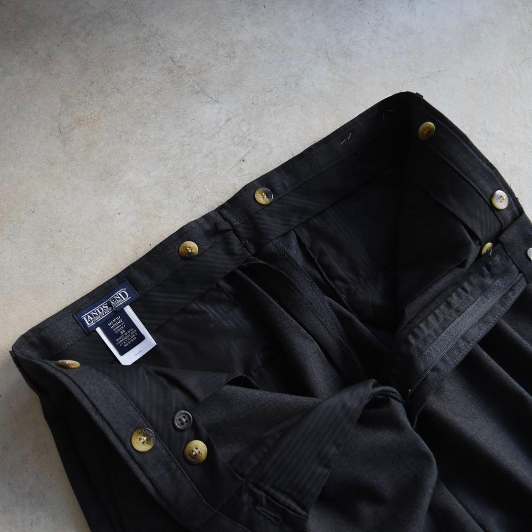 90s ランズエンド ウール ツータックスラックス チャコールグレーW34L30