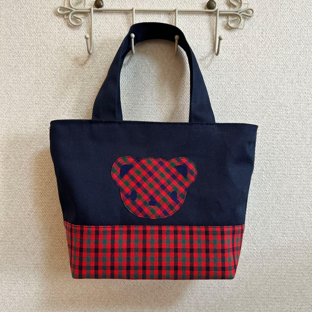 ビックマム様オーダー^ ^ファミリアチェックくまのアップリケミニトート