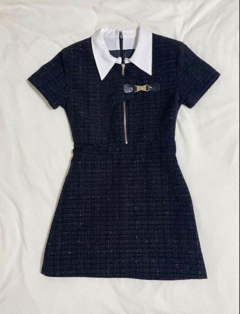 RANDYアシンメトリーツイードハーフスリーブドレス Mサイズ