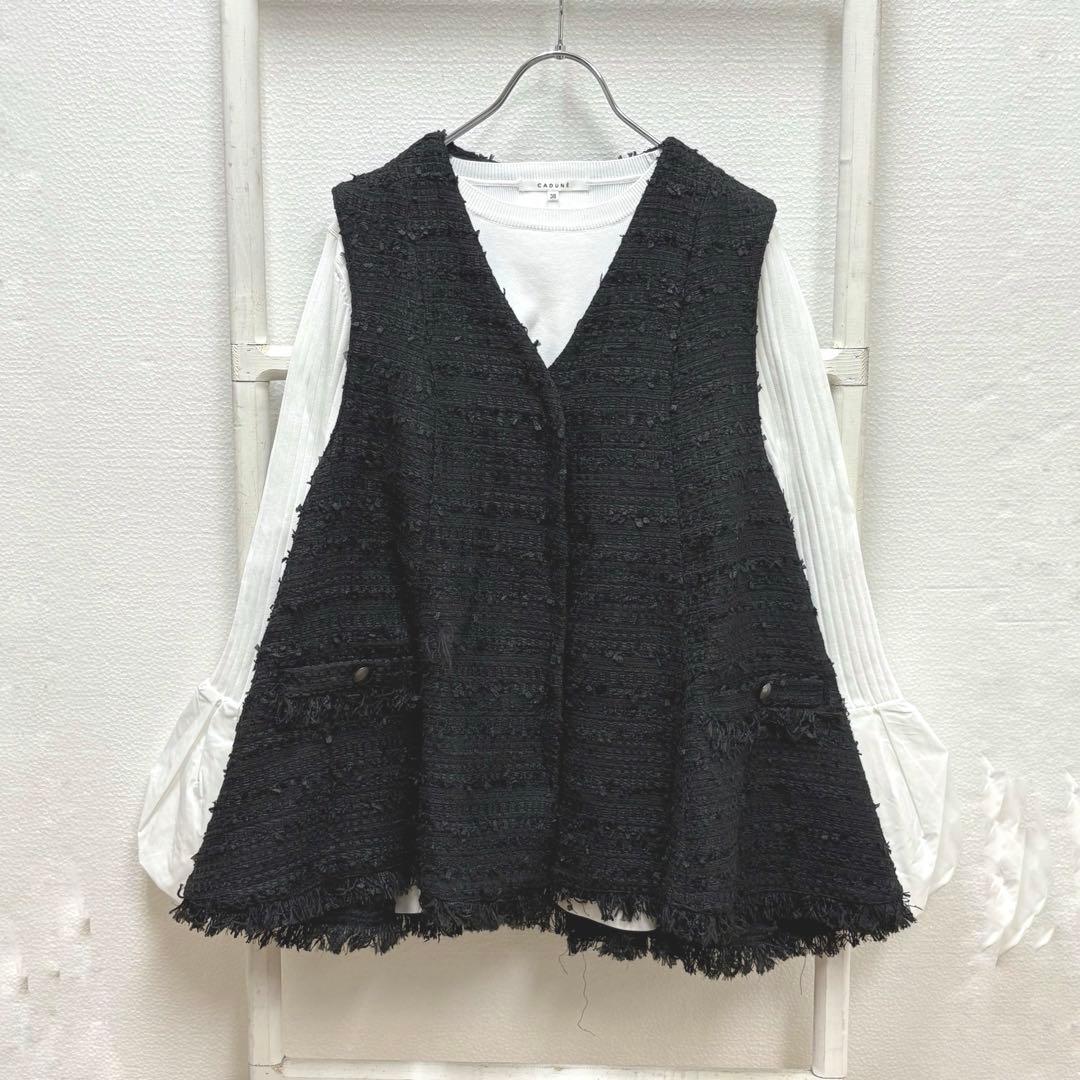 【未使用タグ付】カデュネ 川上桃子さんコラボ フレアジレ ツイード 黒 38