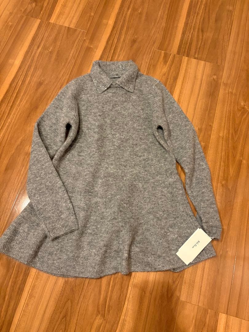 ミラオーウェン 襟付きペプラムニットミニワンピース