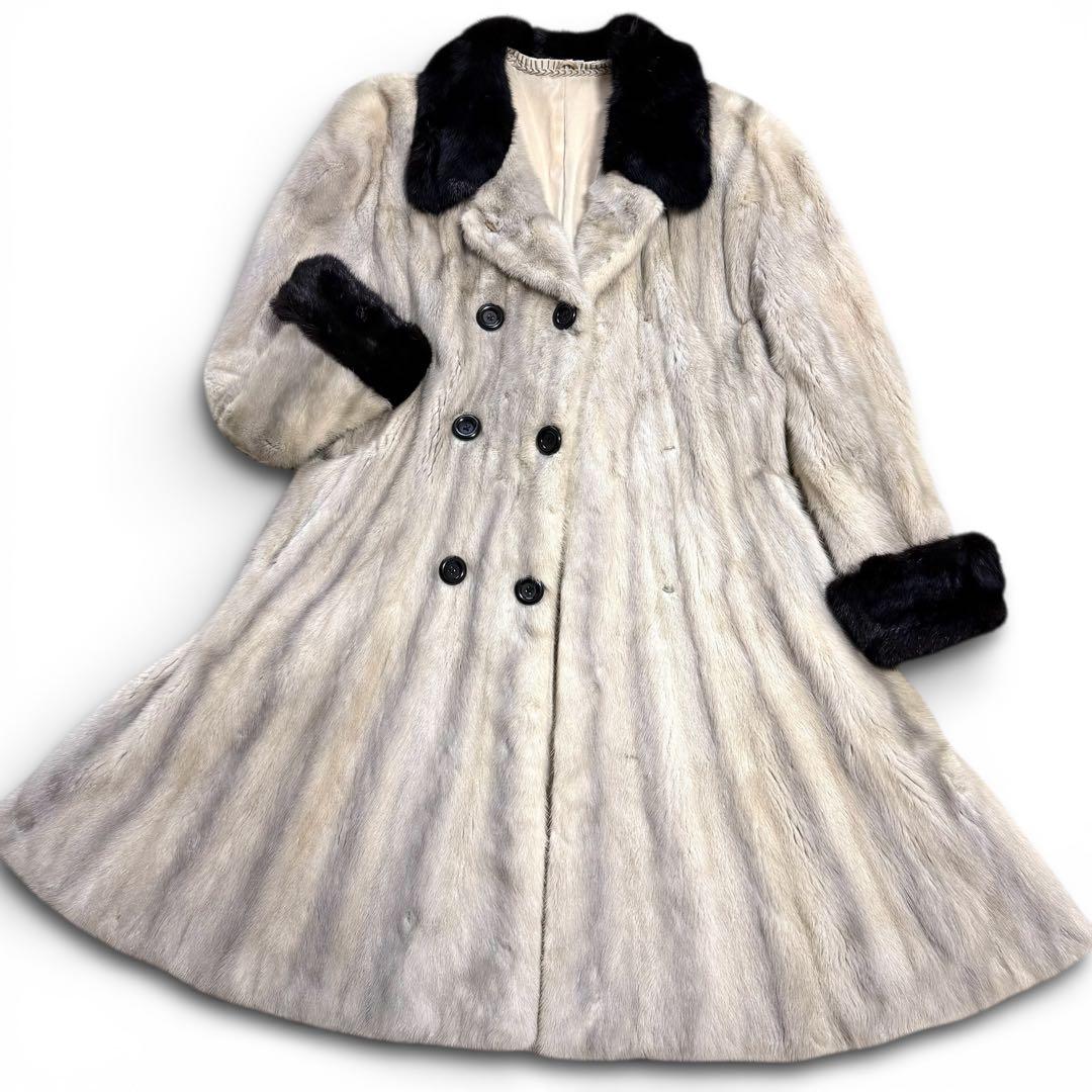 裾周り273 クロスミンク ファーコート バイカラー ロールアップ 着丈102