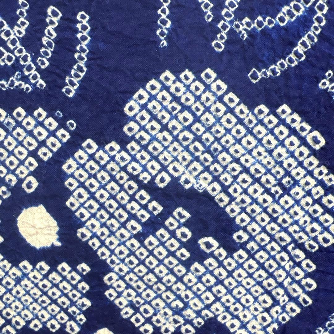 浴衣　有松鳴海絞り　菊　椿　流水　藍染　ネイビー　着物　064a d