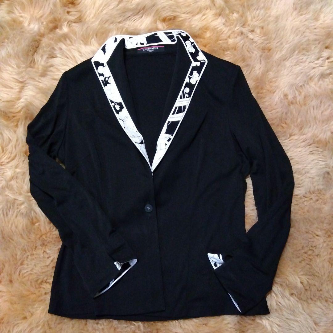 LEONARD テーラードジャケット ブラック/ホワイト　トリム
