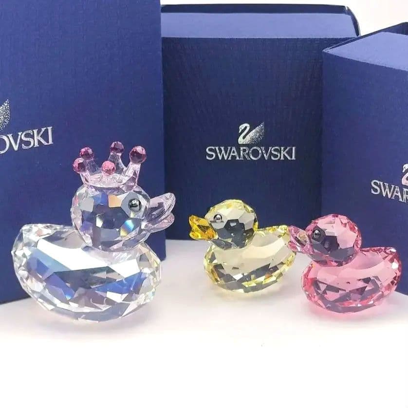 【S】 スワロフスキー あひる ダック クリスタル 置物 3個セット 箱付